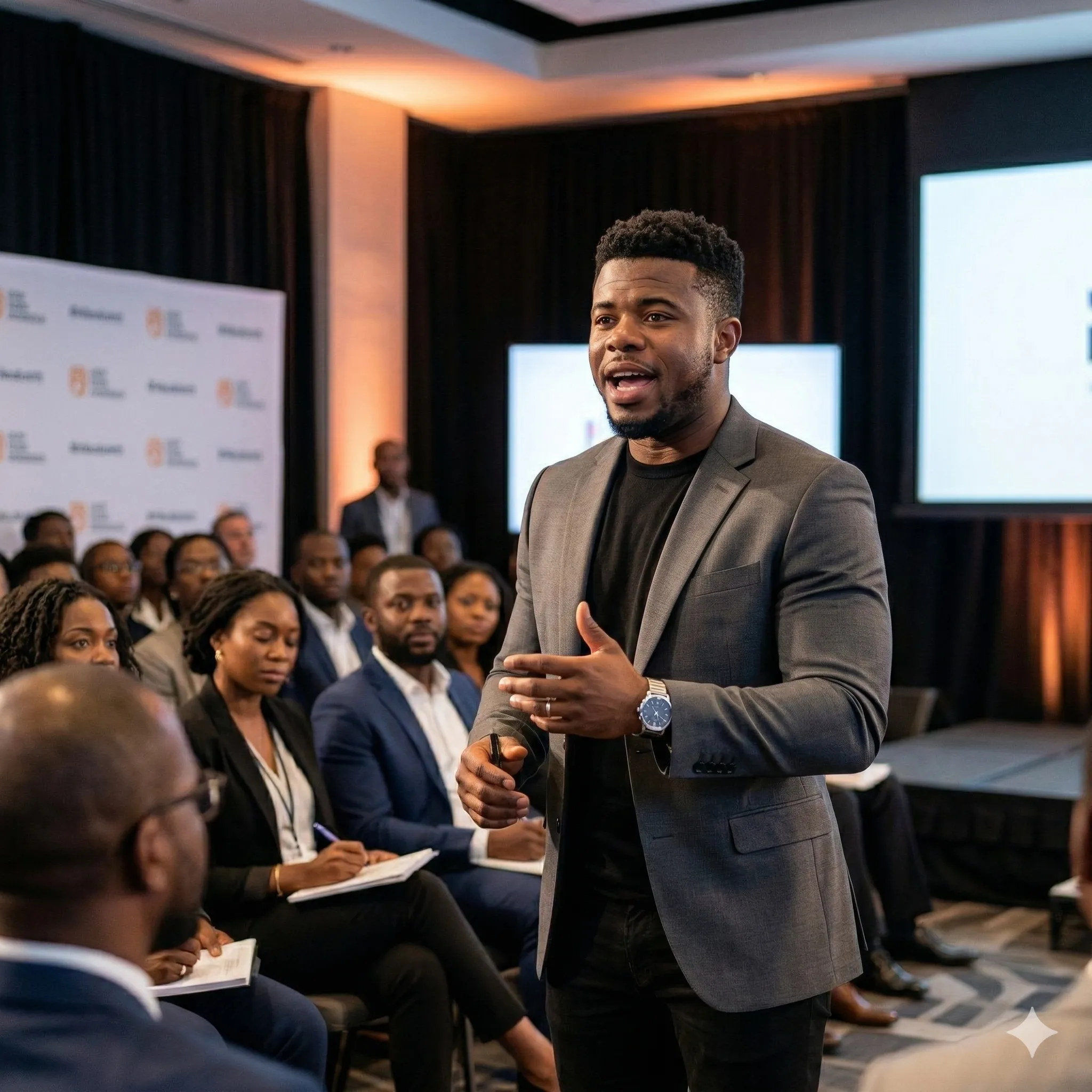 Obi Onuorah sharing leadership insights at a speaking event